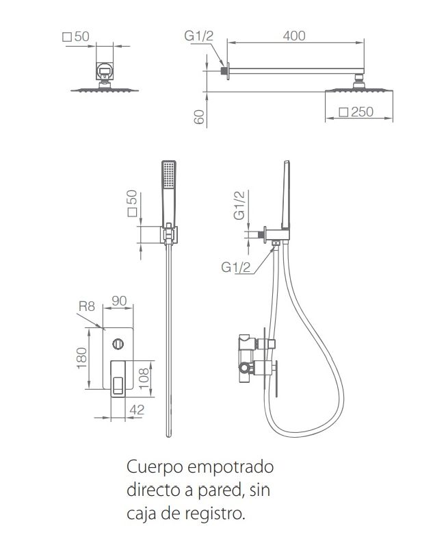 ► Columna de ducha empotrada Suecia negro oro [ IMEX® ] (1)