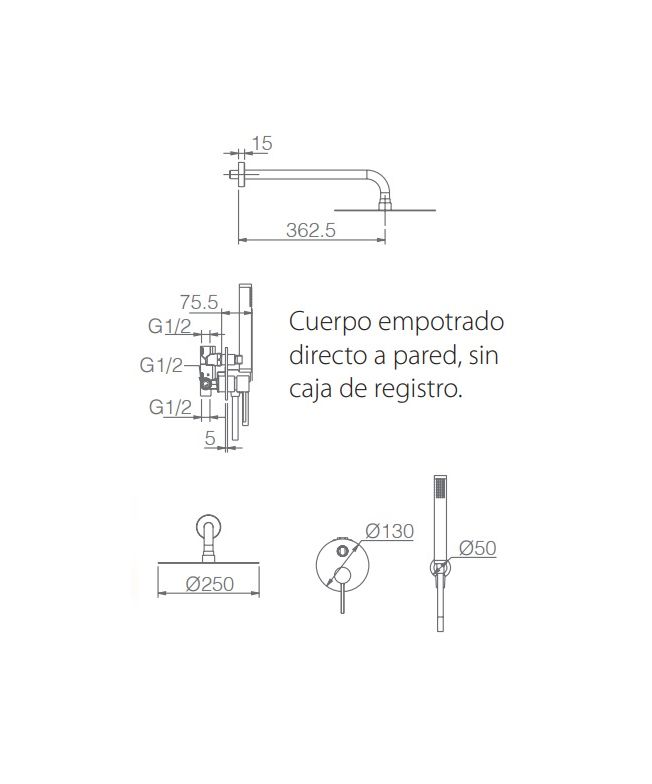 Columna de ducha empotrada Milos Stick blanco [ IMEX® ] (1)