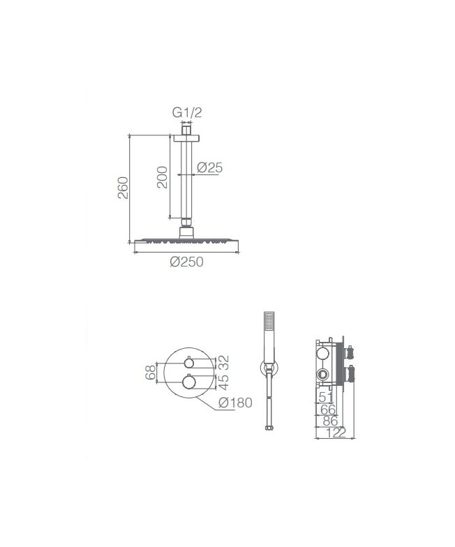 Columna de ducha termostática empotrada Top níquel cepillado [ IMEX® ] (1)