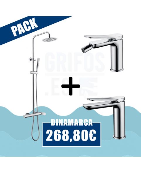 Pack barra de ducha cromado + Grifo de lavabo + Grifo de bidé - DINAMARCA IMEX