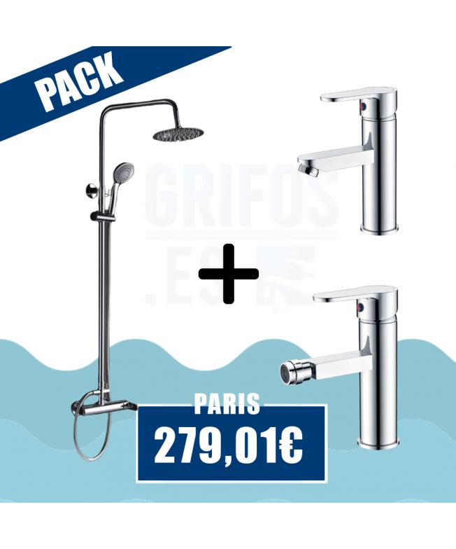 Pack barra de ducha cromado + Grifo de lavabo + Grifo de bidé - PARIS IMEX