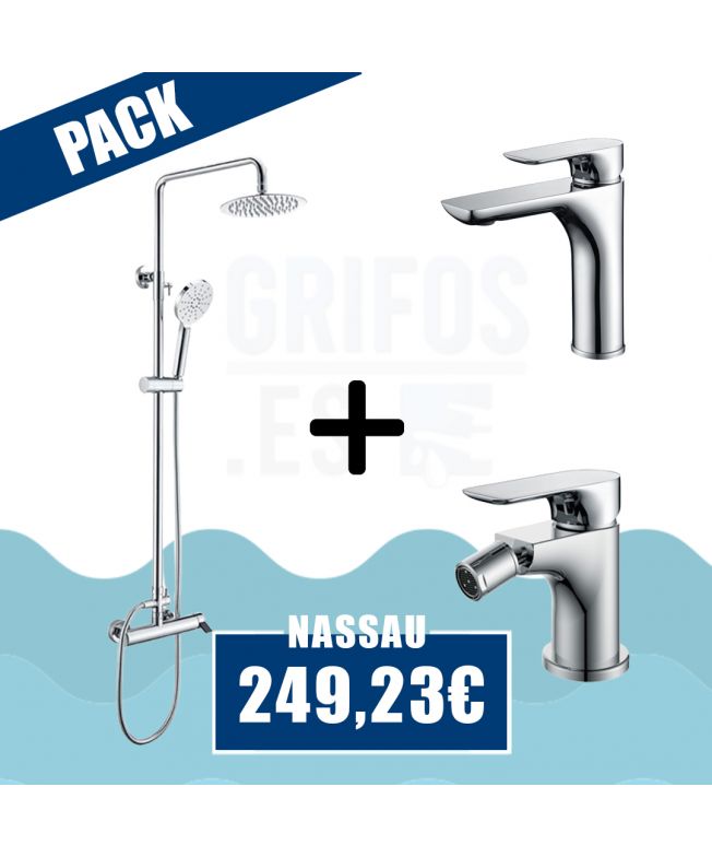 Pack barra de ducha cromado + Grifo de lavabo + Grifo de bidé - NASSAU IMEX