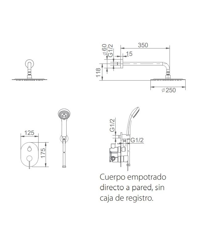 Columna de ducha empotrada Moscú de acero S.316  [ IMEX® ] (1)