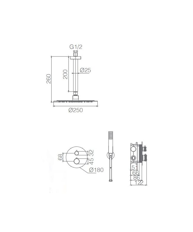 Columna de ducha empotrada Top oro cepillado [ IMEX® ] (1)