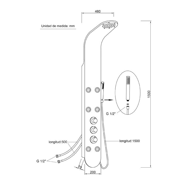 Columna de hidromasaje en aluminio blanco modelo A-855