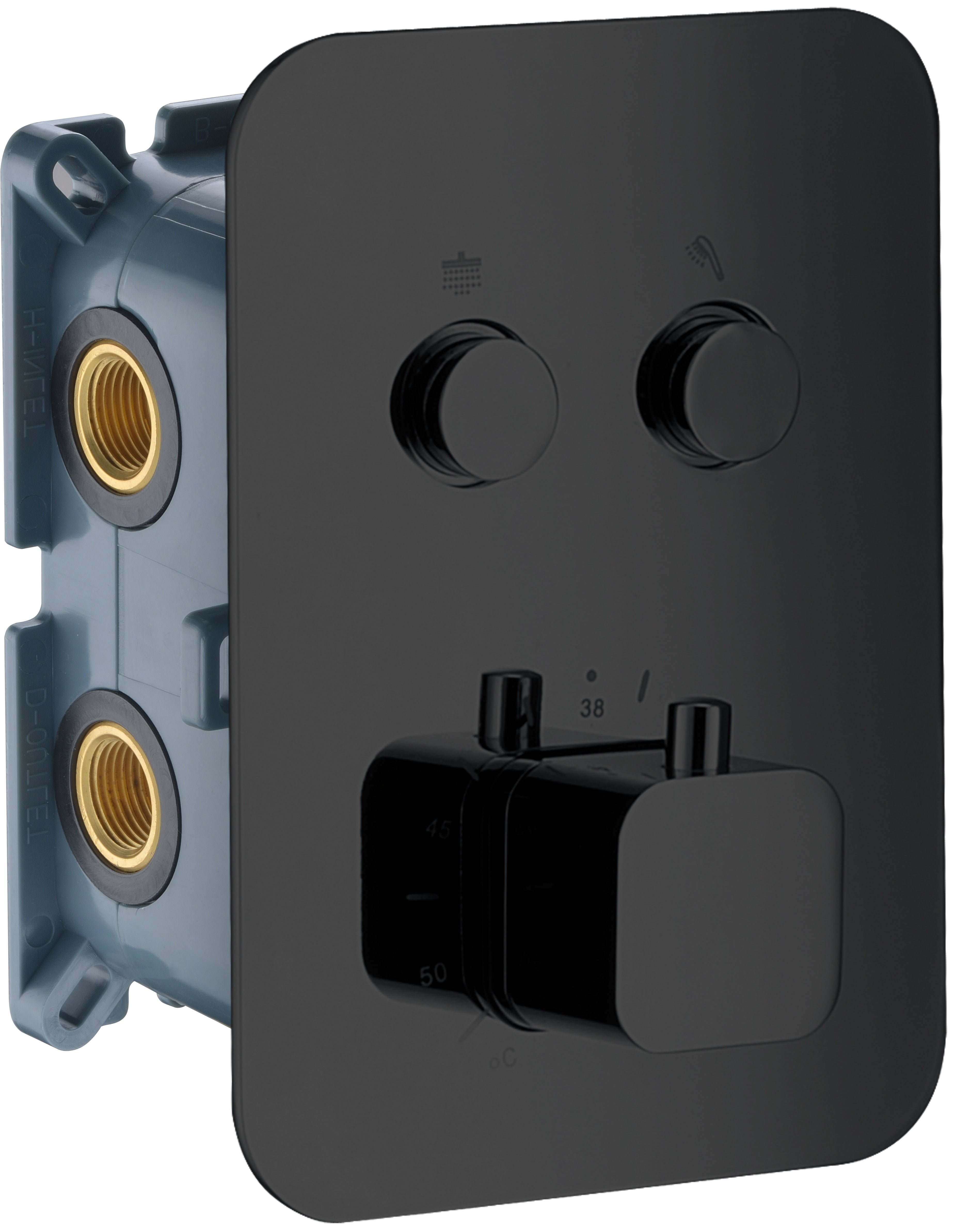 Grifo empotrado termostático 2 vías cuadrado negro [ IMEX® ]