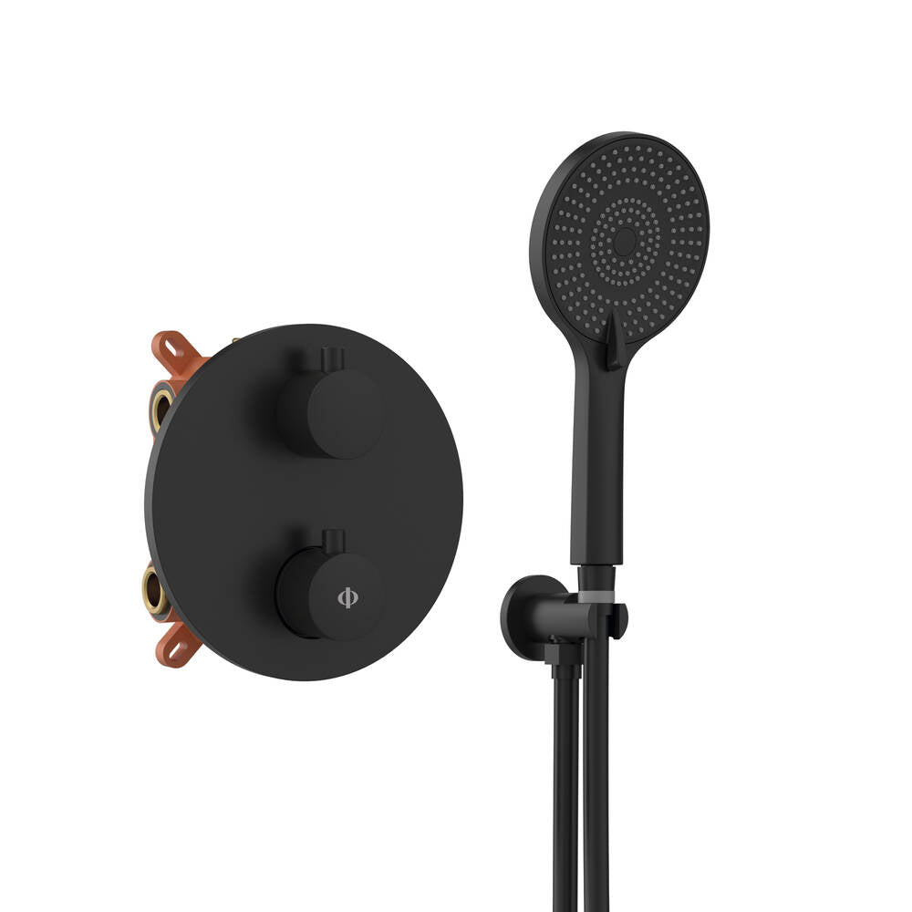 Conjunto Empotrar 2/3 Fun. Termostatico Round Negro - GME [ GME® ]