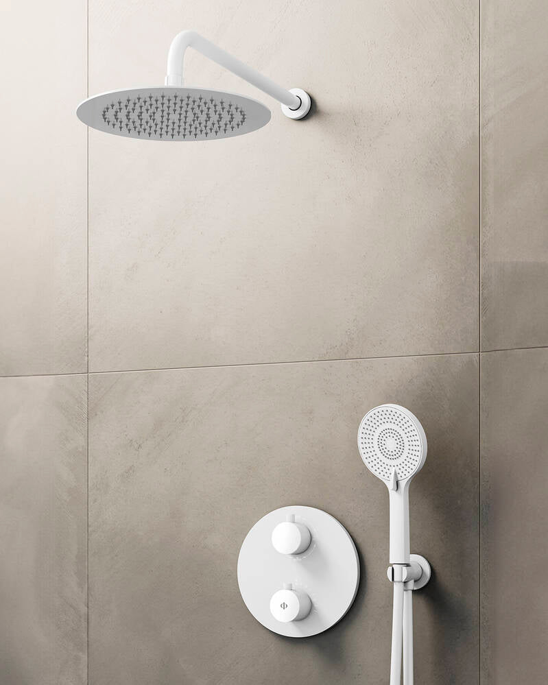 Conj. Empotr. Termostático Round Blanco + Rociador Pared [ GME® ]