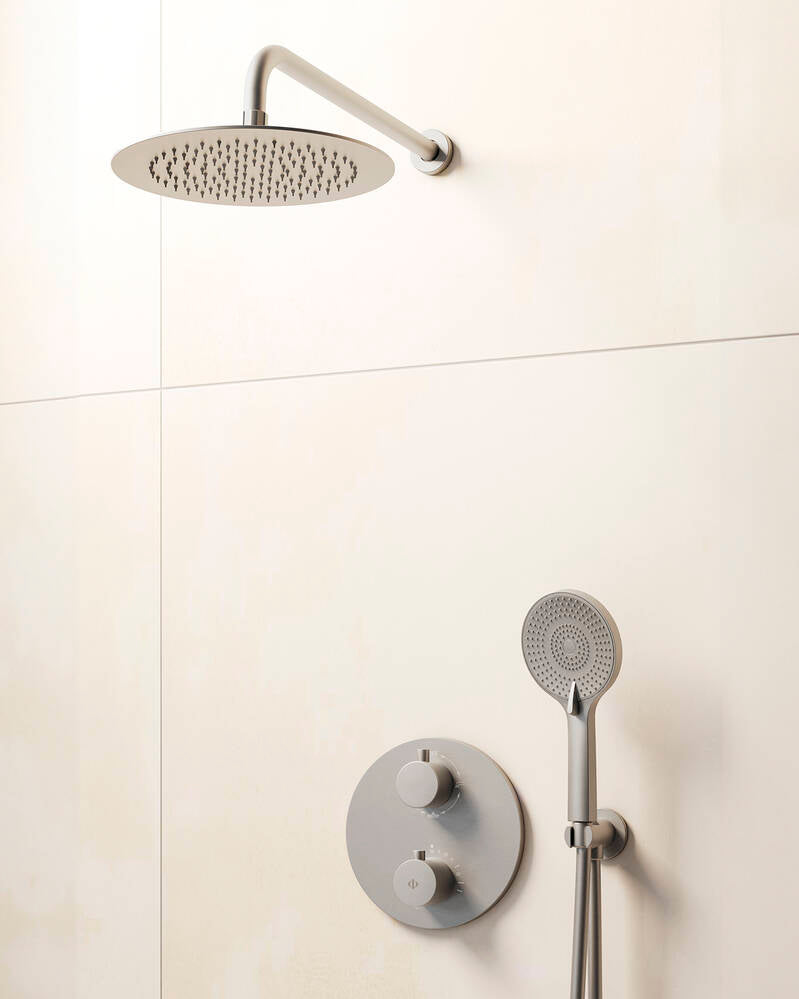 Conj. Empotr. Termostático Round Nickel + Rociador Pared [ GME® ]