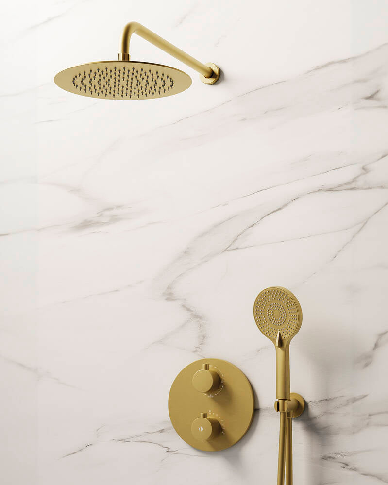 Conj. Empotr. Termostático Round Oro + Rociador Pared [ GME® ]