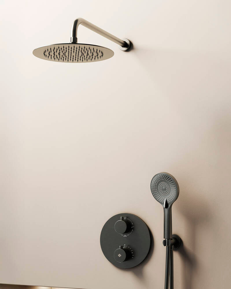 Conj. Empotr. Termostático Round Titanio + Rociador Pared [ GME® ]