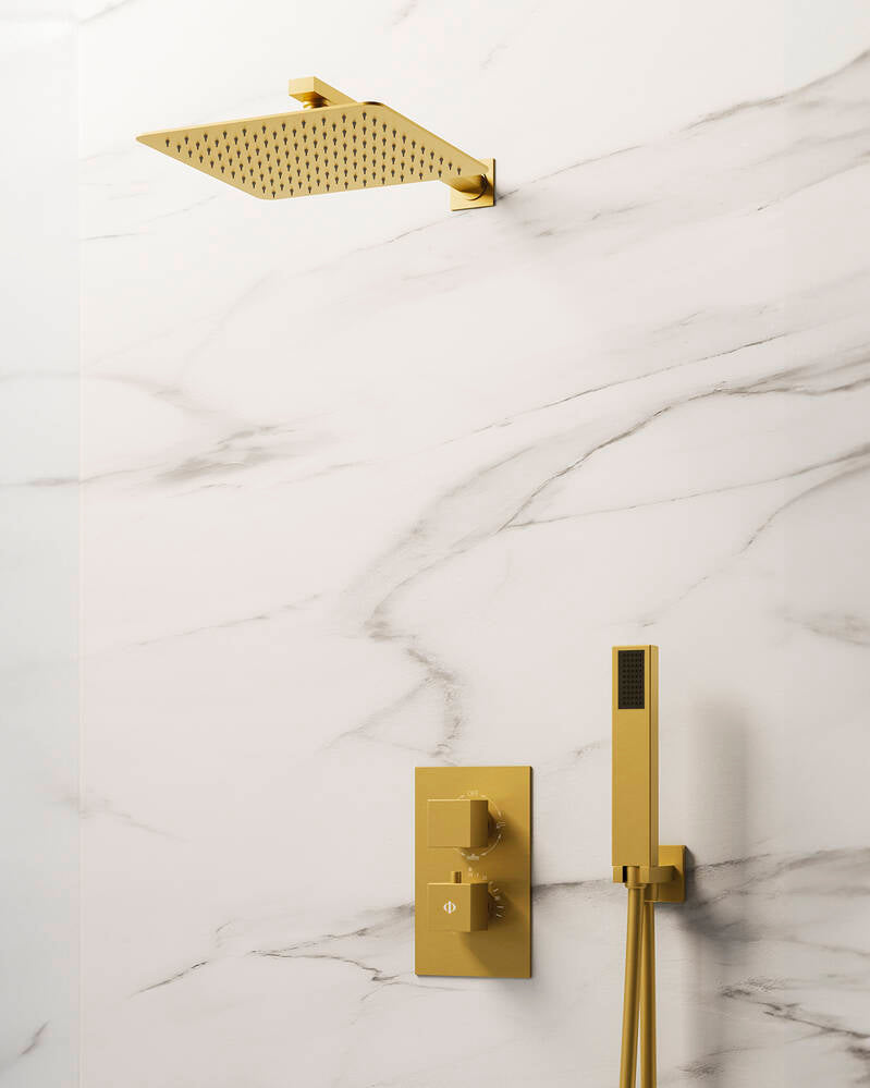 Conj. Empotr. Termostático Orion Oro + Rociador Pared [ GME® ]