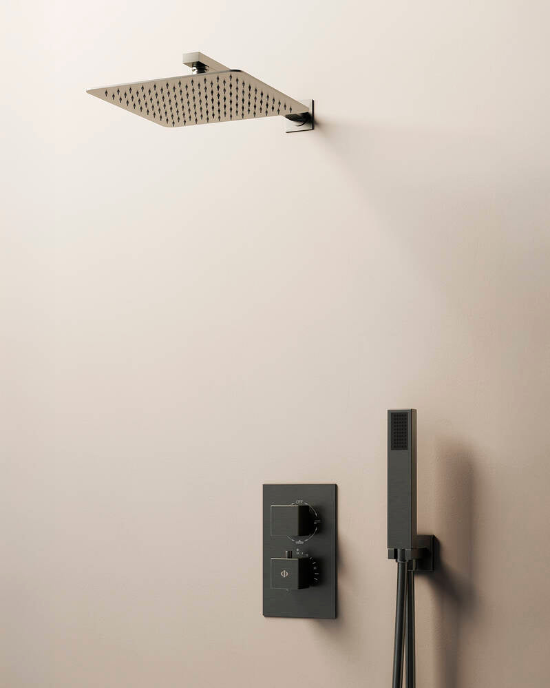 Conj. Empotr. Termostático Orion Titanio + Rociador Pared [ GME® ]