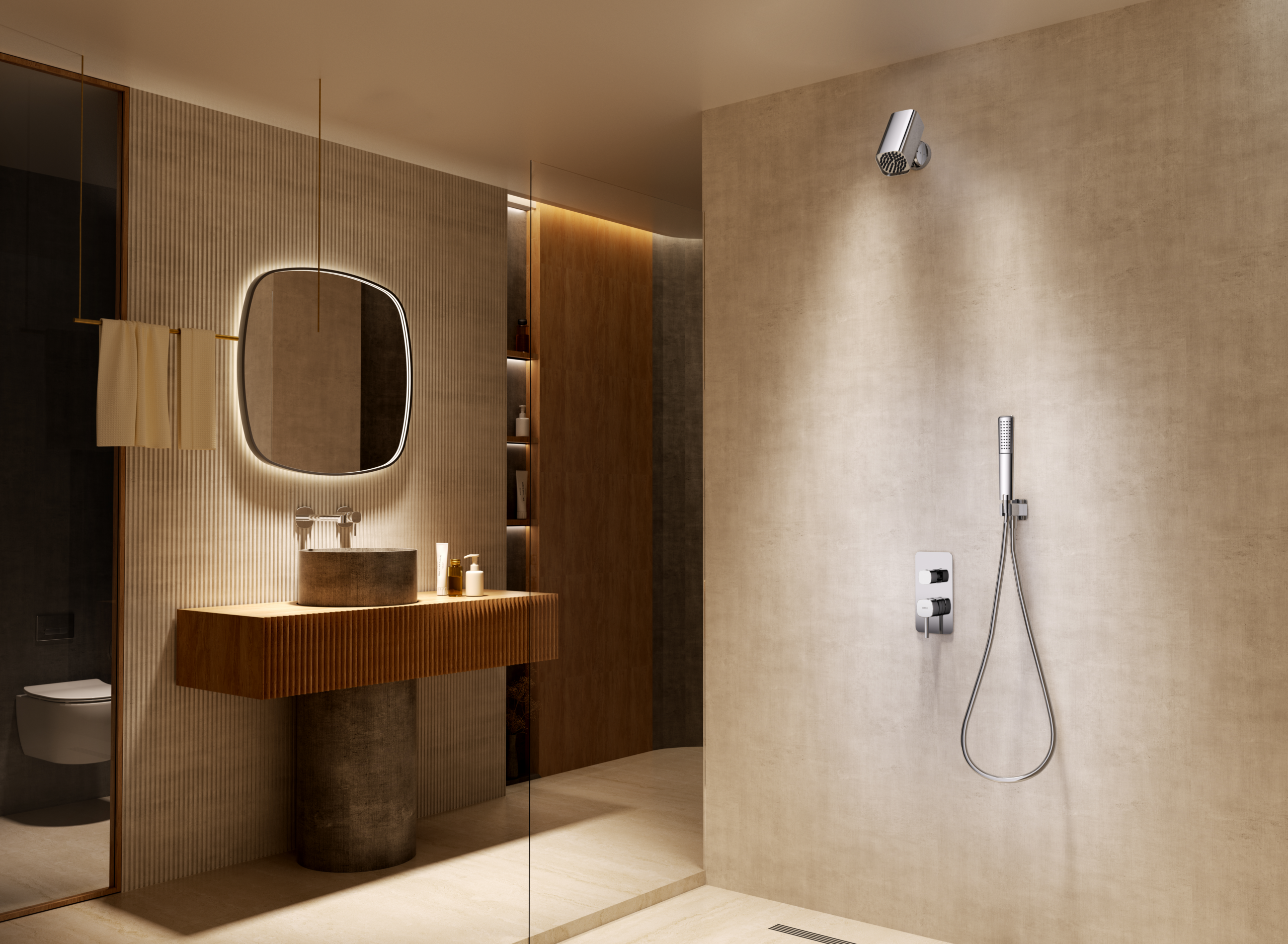 Conjunto ducha monomando empotrado Toscana con rociador Tube [ IMEX® ]