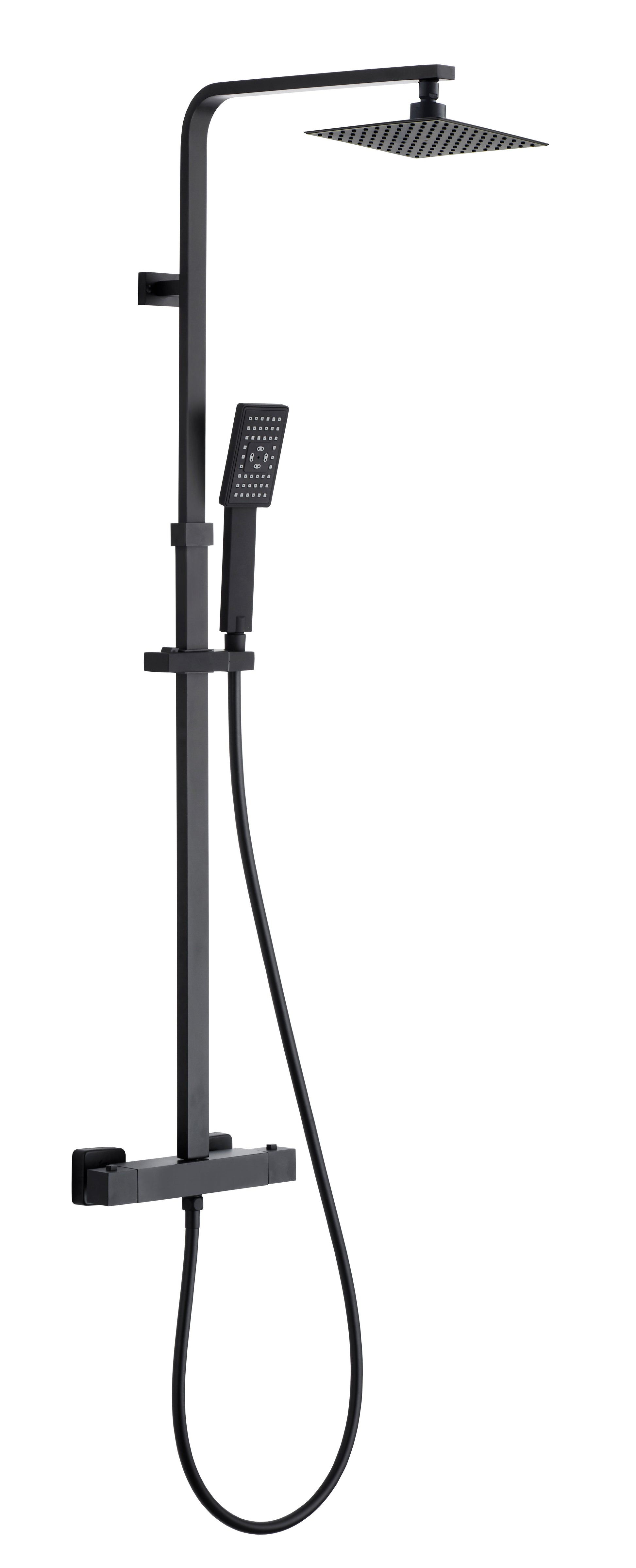 Columna termostática con rociador de acero y acabado en negro mate | Serie SKARA - KÄLLA [ KÄLLA® ]