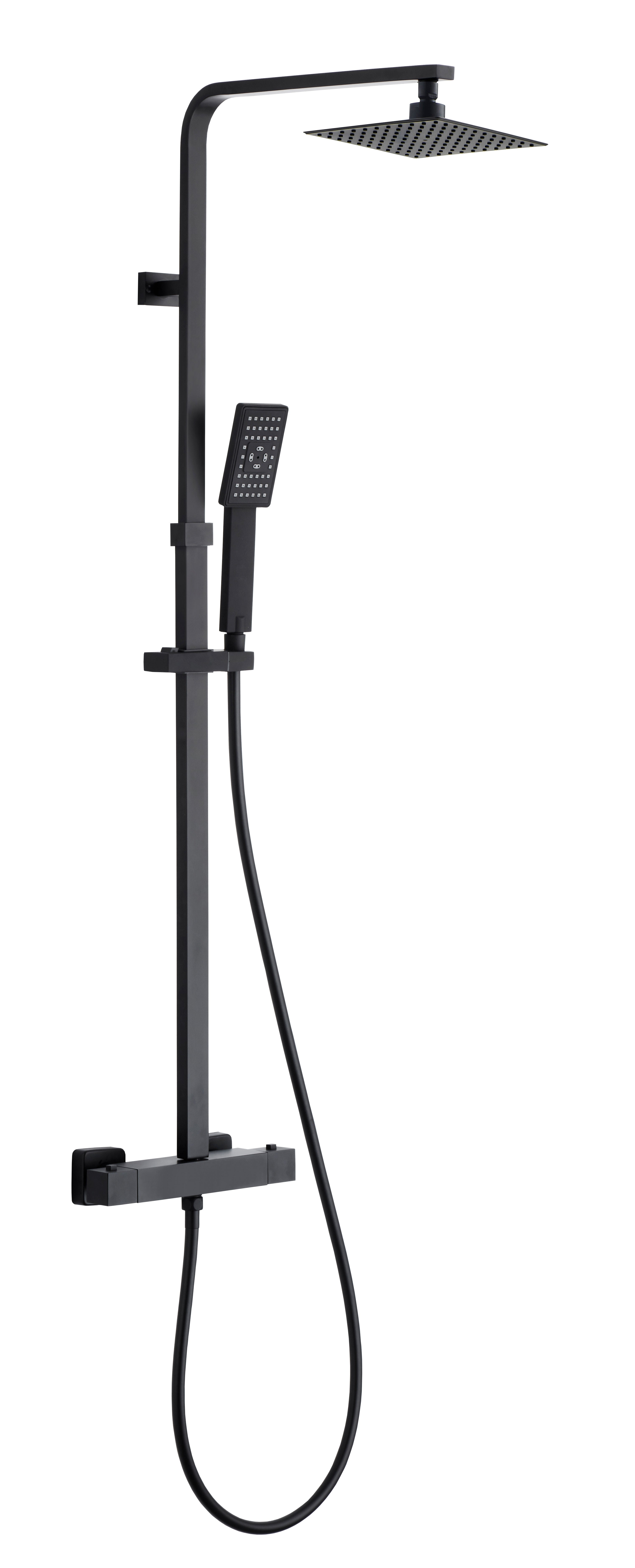 Columna termostática con rociador de acero y acabado en negro mate | Serie SKARA - KÄLLA [ KÄLLA® ]