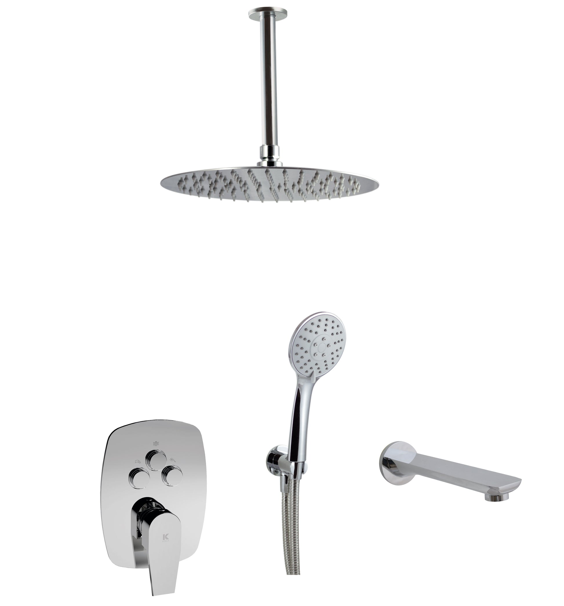Conjunto de ducha empotrada a techo con 3 vias pulsador | Serie ARVET - KÄLLA [ KÄLLA® ]